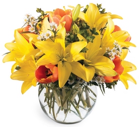 All Is Bright Bouquet - Yellow & Orange Orb from Olney's Flowers of Rome in Rome, NY